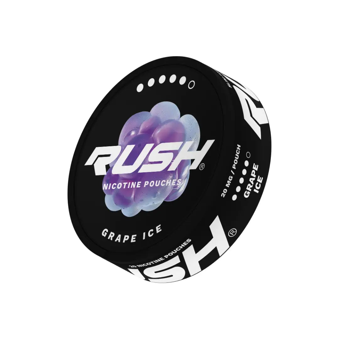 Rush Grape Ice Extreme energy supplement drink can featuring the blue and purple label with ice and grape imagery.