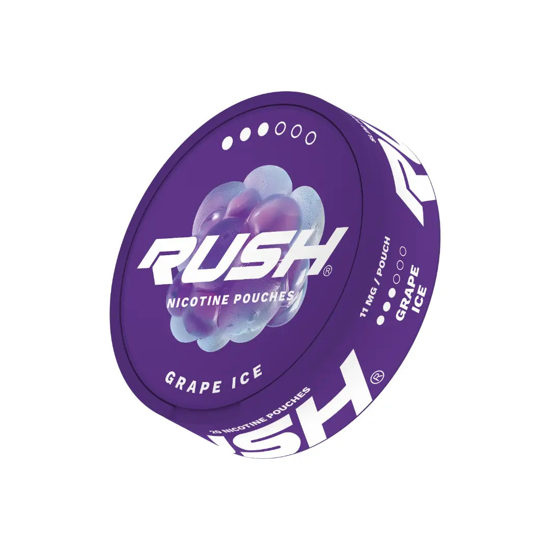 Rush Grape Ice Pro energy drink can with purple grape design, featuring the product label and branding visible on the container.