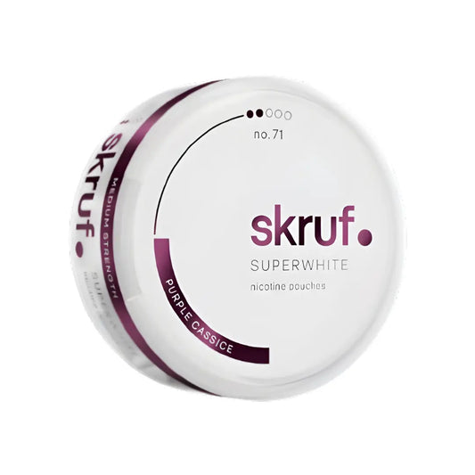 Skruf Purple Cassice No. 71 smokeless tobacco pouch in purple packaging, displayed on a plain background.