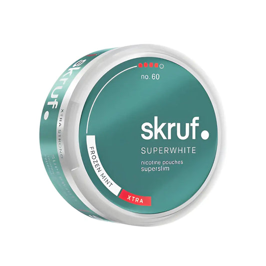 Frozen Mint Skruf Superwhite NO.60 tobacco snus pouch in a copy of ICE packaging, showcasing the product's mint flavor and branding.