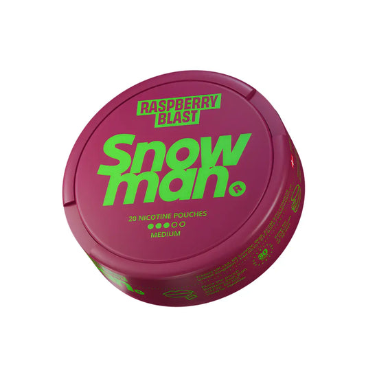Snowman Raspberry Blast 9mg e-cigarette vape with raspberry flavor, featuring a sleek design and colorful branding.