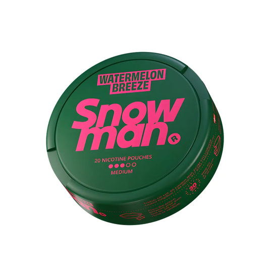 Snowman Watermelon Breeze 9mg e-cigarette vape liquid bottle with colorful label featuring a snowman and watermelon imagery.