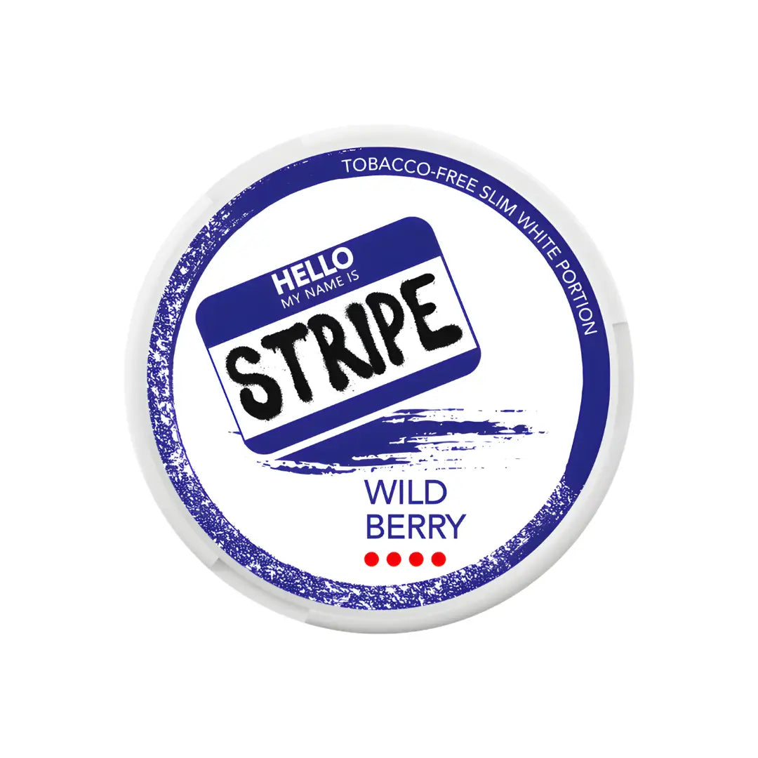 Stripe Strong Wild Berry supplement from Europesnus.com showing a vibrant wild berry flavor bottle with colorful packaging.