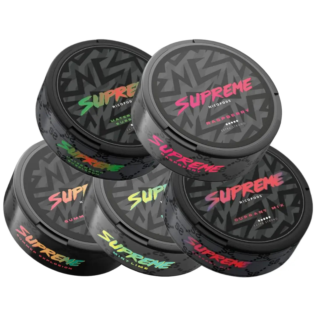 Supreme Mixpack from Europesnus.com featuring a variety of assorted cannabis products in colorful packaging.