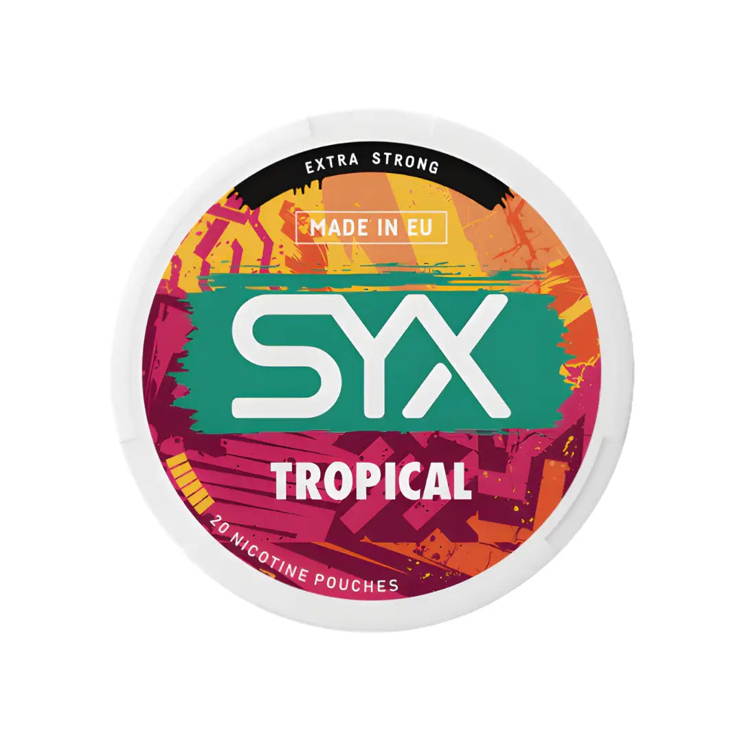 Syx Tropical Extra Strong herbal supplement bottle from Europesnus.com with vibrant label design and tropical fruit imagery.
