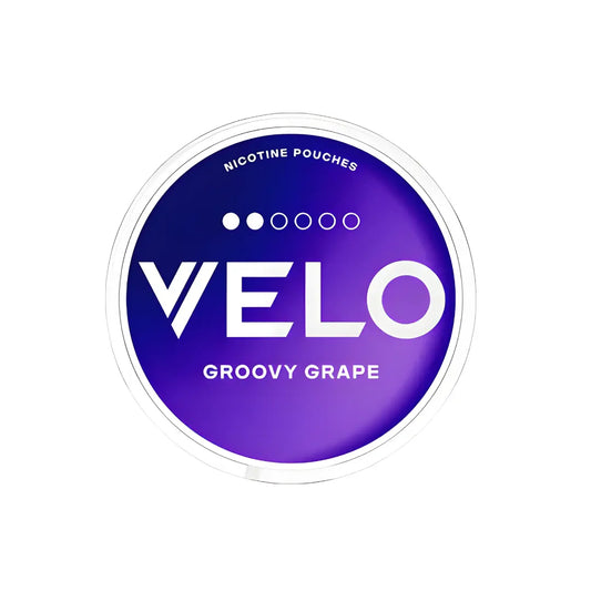 Velo Groovy Grape Mini e-liquid bottle with colorful label, perfect for vaping enthusiasts, by Europesnus.com