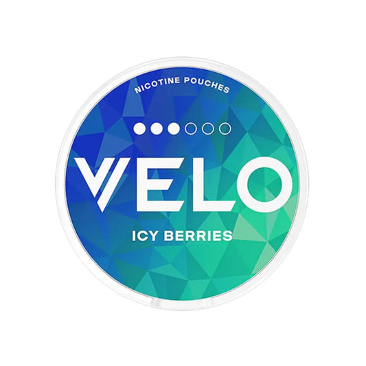 Close-up of Velo Icy Berries snack by Europesnus.com showing vibrant berry-flavored candy pieces in a clear package.