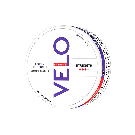 Velo Lofty Liquorice from Europesnus.com, black and gold packaging, showcasing the premium liquorice product and branding.