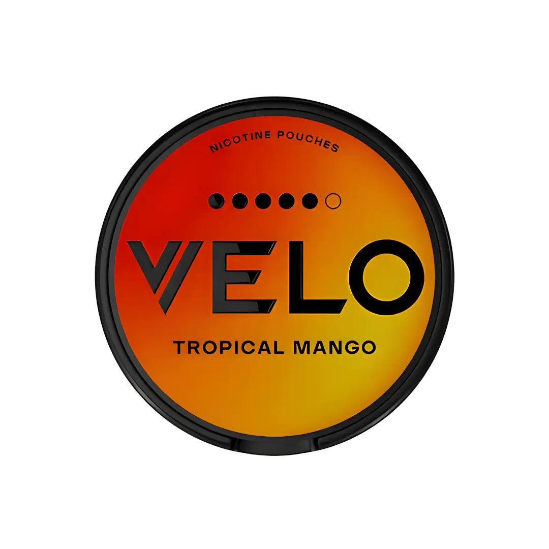 High-quality Velo Tropical Mango High featuring vibrant mango packaging, showcasing the product's colorful label and branding.