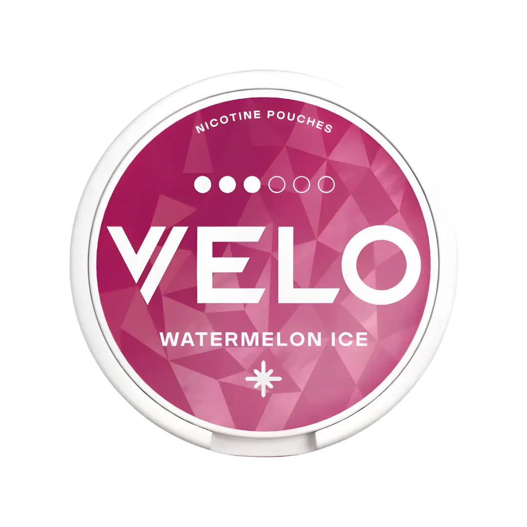 Velo Watermelon Ice vape cartridge with colorful watermelon and ice imagery, showcasing the product branding and packaging.