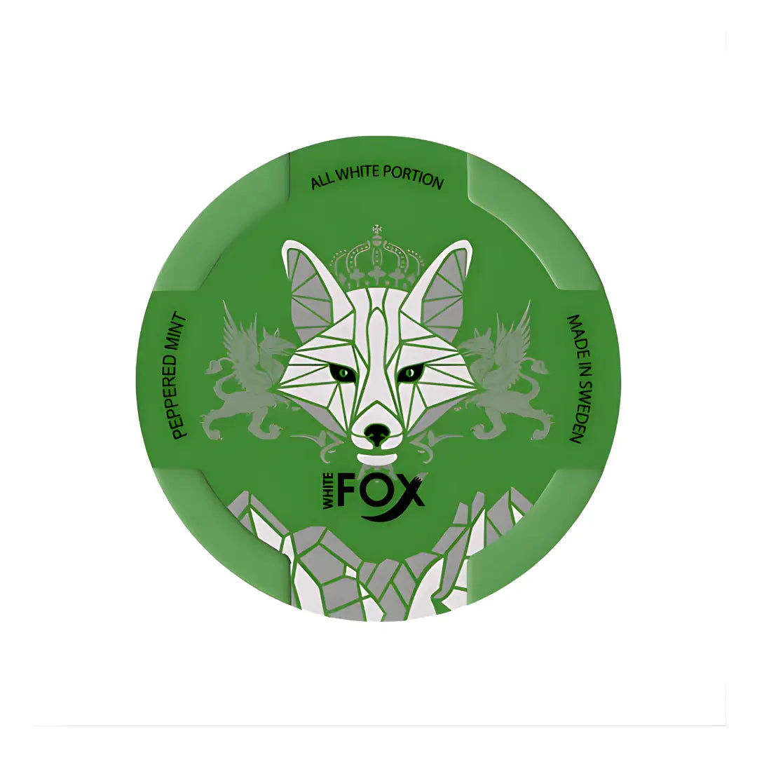 White Fox Peppered Mint by Europesnus.com, featuring fresh mint leaves and peppercorns in a clear glass jar.