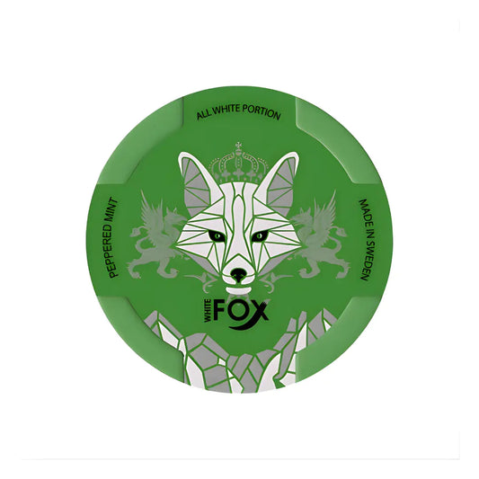 White Fox Peppered Mint by Europesnus.com, featuring fresh mint leaves and peppercorns in a clear glass jar.