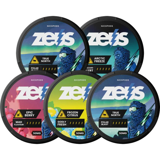 Zeus mixpack from Europesnus.com featuring a variety of snus pouches in a colorful, assorted presentation.