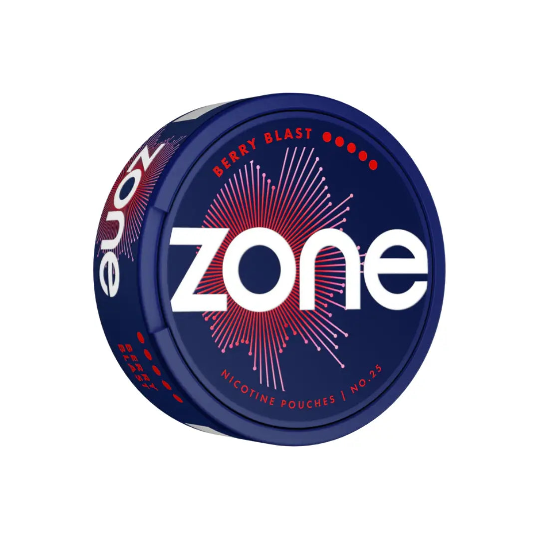 Close-up of Zone Berry Blast Ultra supplement container with vibrant berry imagery and label details.