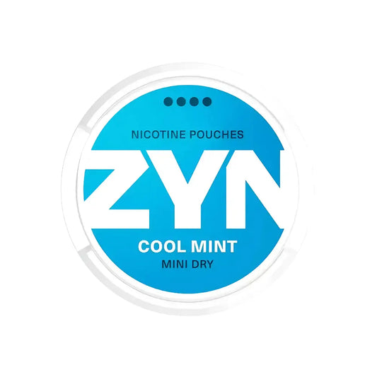 White package of Zyn Cool Mint Mini Dry 6mg nicotine pouches with fresh mint flavor, designed for discreet use.