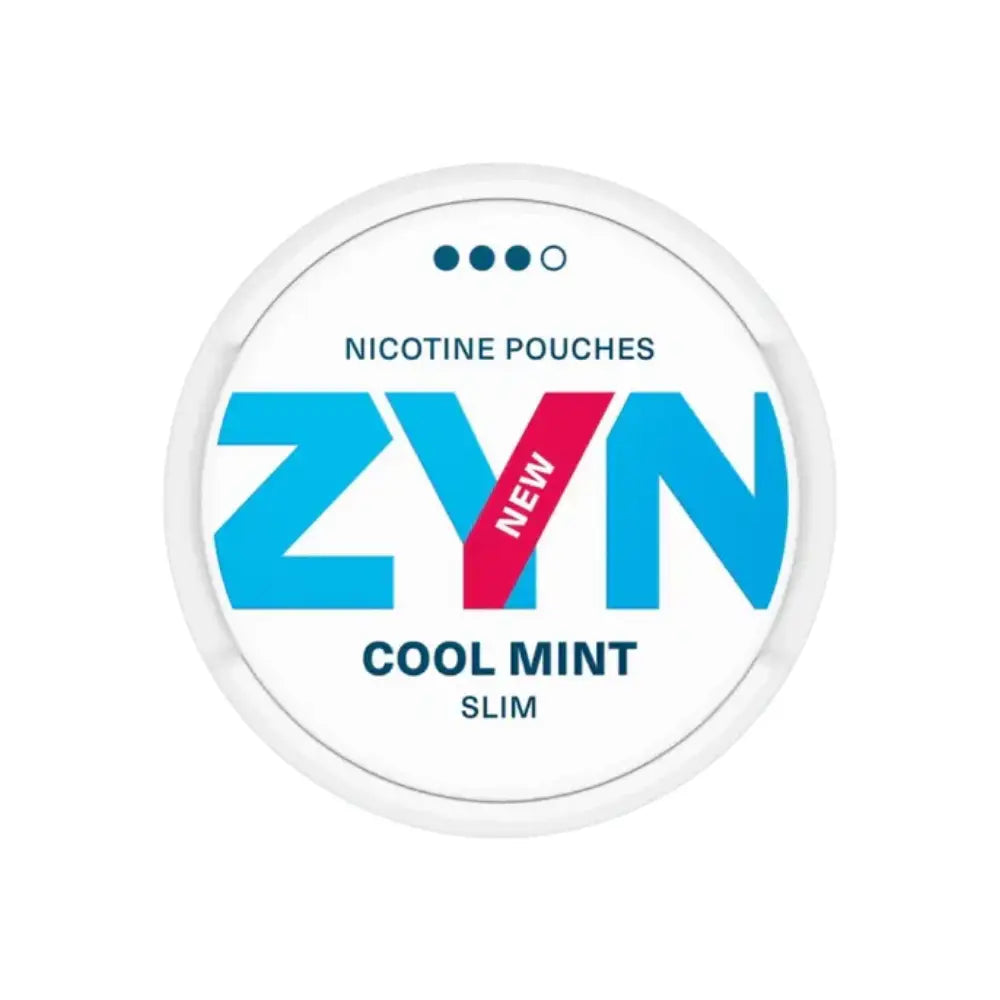 Zyn Slim Cool Mint nicotine pouch in white packaging, featuring sleek design and mint flavor for fresh breath.