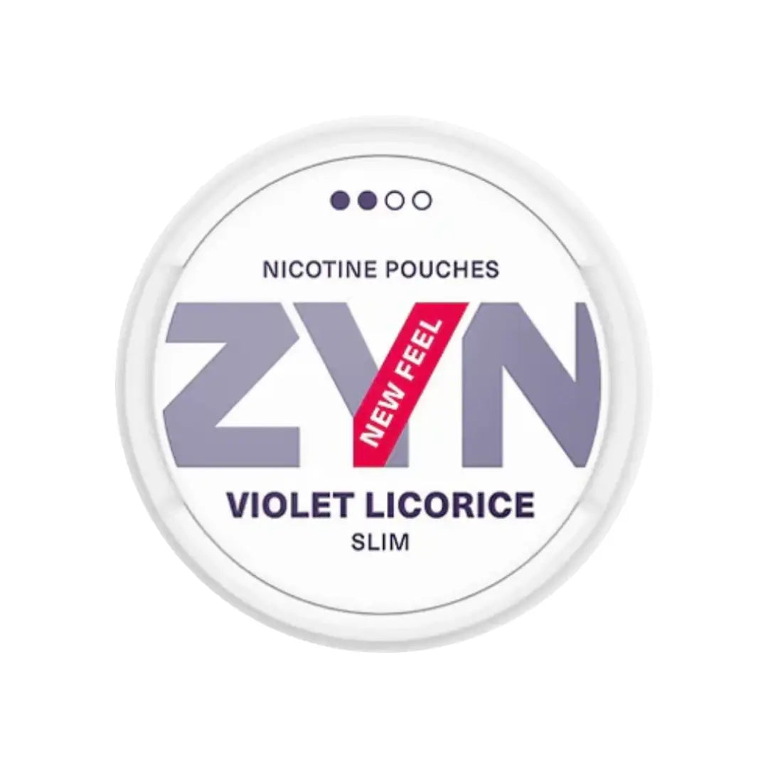 Zyn Violet Licorice flavor package from Europesnus.com, featuring a white and purple design with licorice candies.
