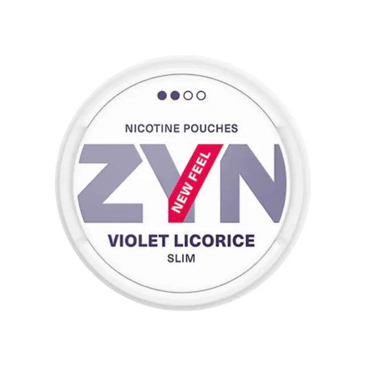 Zyn Violet Licorice flavor package from Europesnus.com, featuring a white and purple design with licorice candies.