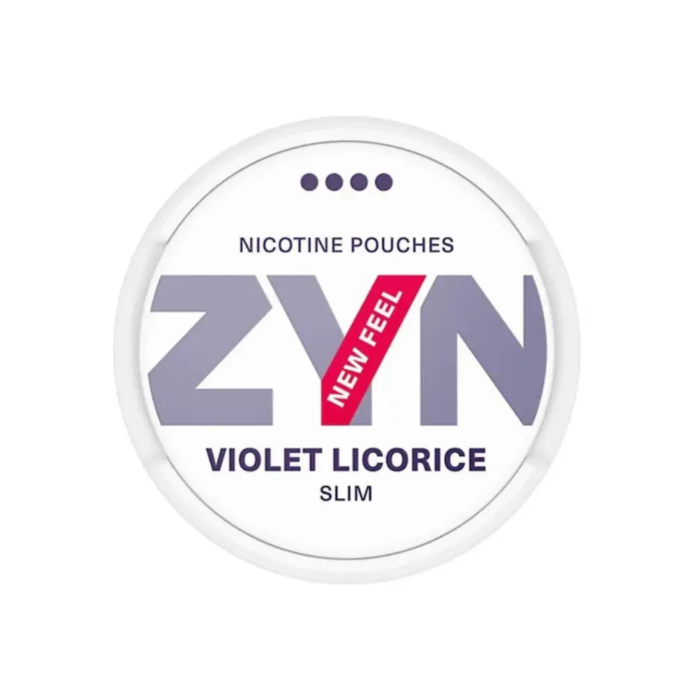 White peppermint and violet licorice candies in a clear container, showcasing Zyn Violet Licorice 4 by Europesnus.com