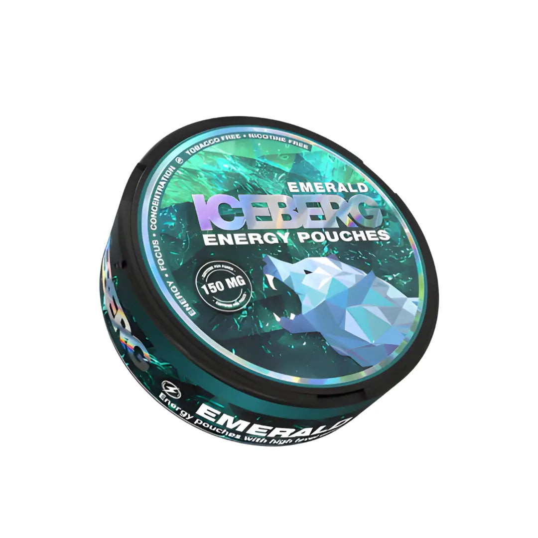 Iceberg Energy Emerald 150mg caffeine pouch from Killa Snus, showing vibrant green packaging with product branding.