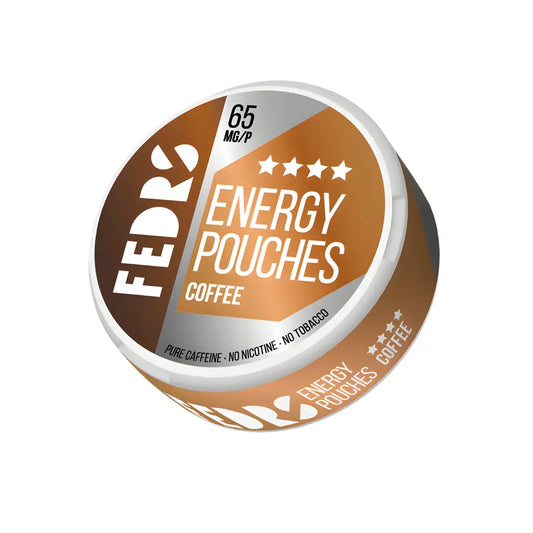 European Energy Pouches Coffee by Fedrs, caffeine supplement in compact pouches for quick energy boost.
