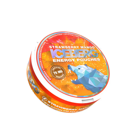 Strawberry Mango caffeine pouches with 75 mg caffeine from Europesnus.com, featuring vibrant strawberry and mango flavor packaging.