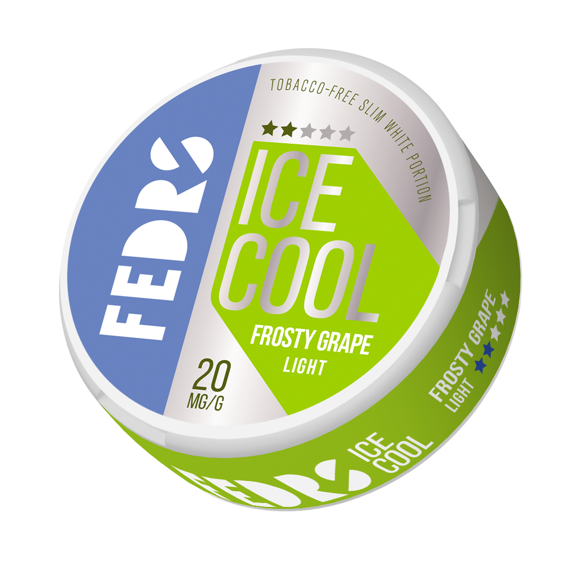 Front view of the circular can featuring a blue and green label design with the Fedrs logo on a transparent background.