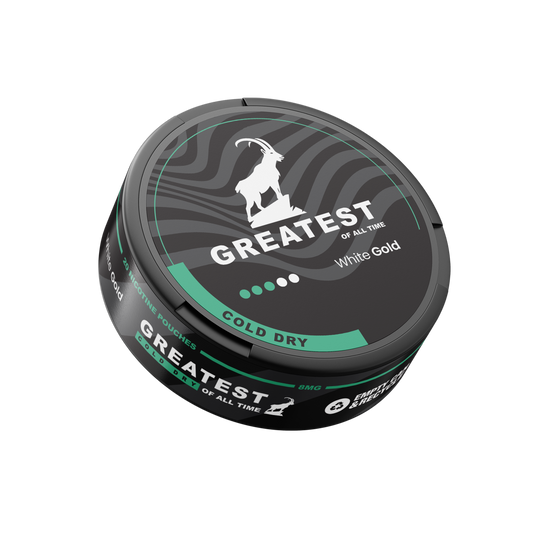 Detail close-up of the circular black and green snus can featuring the brand logo and text label.
