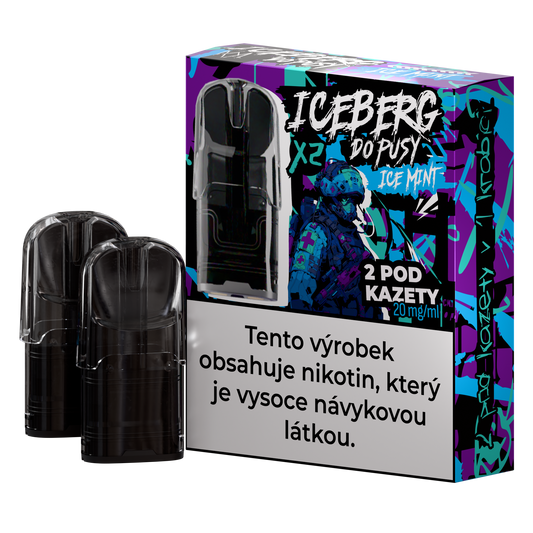Packaging of Iceberg Do Pusy Pod featuring two cartridges in black, purple, and blue colors.