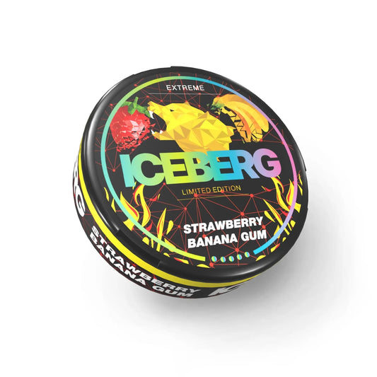 Buy Iceberg Strawberry Banana Gum nicotine pouches with sweet strawberry, banana and bubble gum flavour.