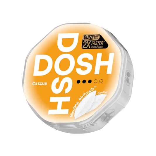 Dosh Citrus 9mg caffeine beverage from Killasnus.com, featuring a vibrant citrus-flavored drink with colorful branding.