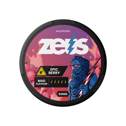 Zeus Epic Berry flavor e-liquid bottle from Europesnus.com, featuring vibrant berry design and clear label on a white background