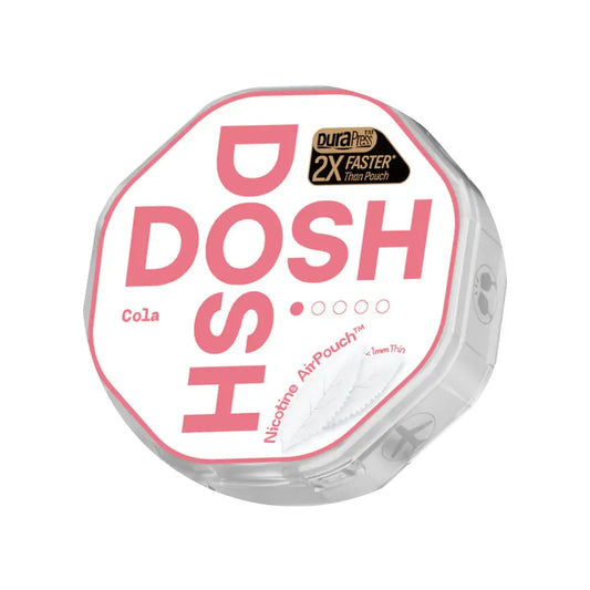 Dosh Cola 3mg vape upsell featuring a sleek cartridge with Dosh branding and colorful packaging design.