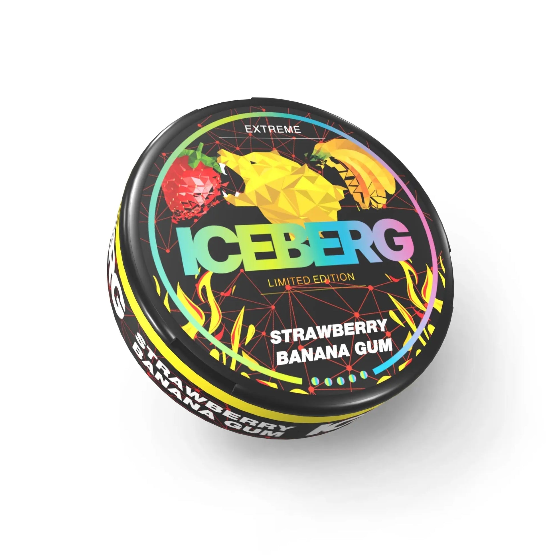 Iceberg Strawberry Banana Gum by Killasnus.com, nicotine pouches with fresh strawberry and banana flavor, in a colorful package.