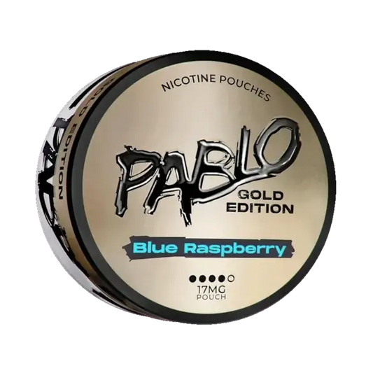 Killasnus Pablo Gold Blue Raspberry e-liquid bottle showing vibrant blue raspberry flavor and colorful packaging.