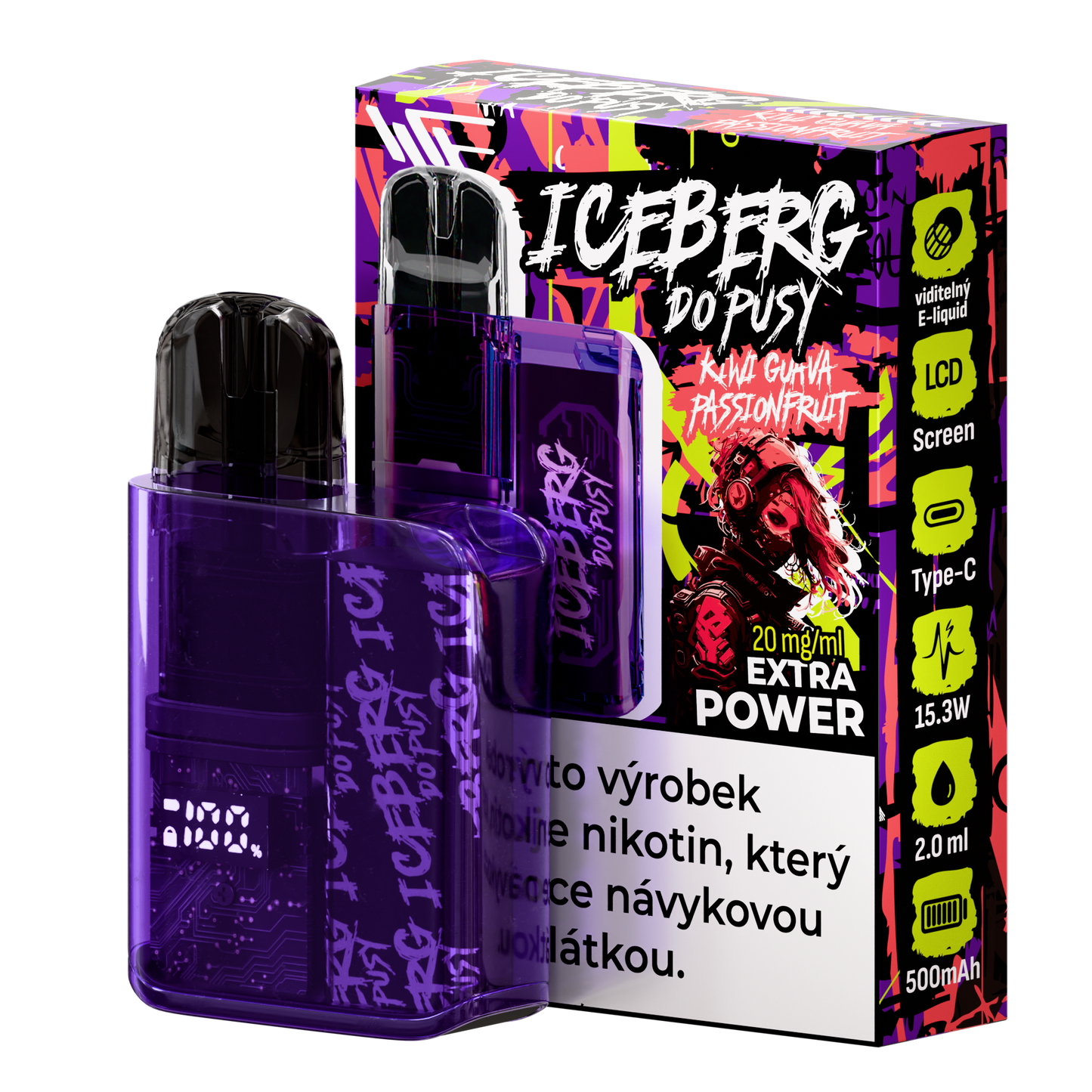 Packaging shot of the Iceberg Do Pusy Kit featuring a unique purple bottle and colorful box.