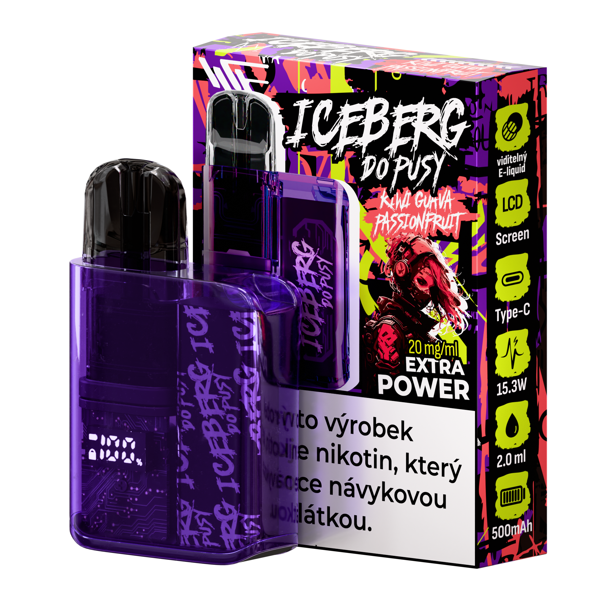 Packaging shot of the Iceberg Do Pusy Kit featuring a unique purple bottle and colorful box.