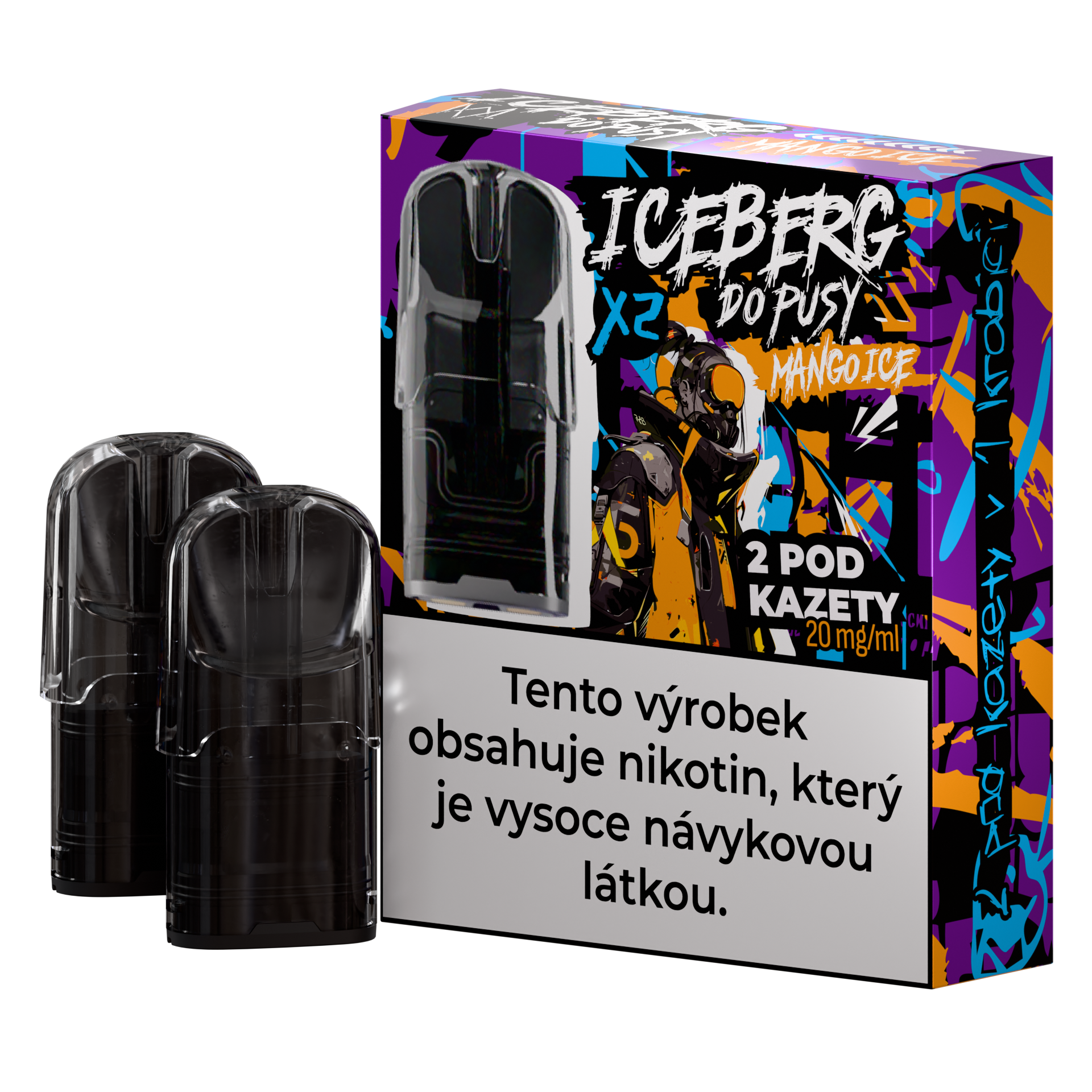 Packaging of Iceberg Do Pusy Pods showcasing colorful design with black vape cartridges.