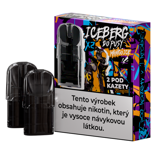 Packaging of Iceberg Do Pusy Pods showcasing colorful design with black vape cartridges.