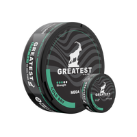 Front view of the circular black and green snus can featuring logo and text label on a transparent background