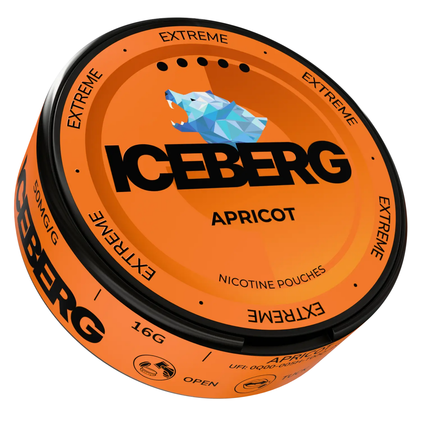 Iceberg Arasaka Killa Snus pouch with apricot flavor, displaying the sleek packaging and branding from NikoPouches.dk