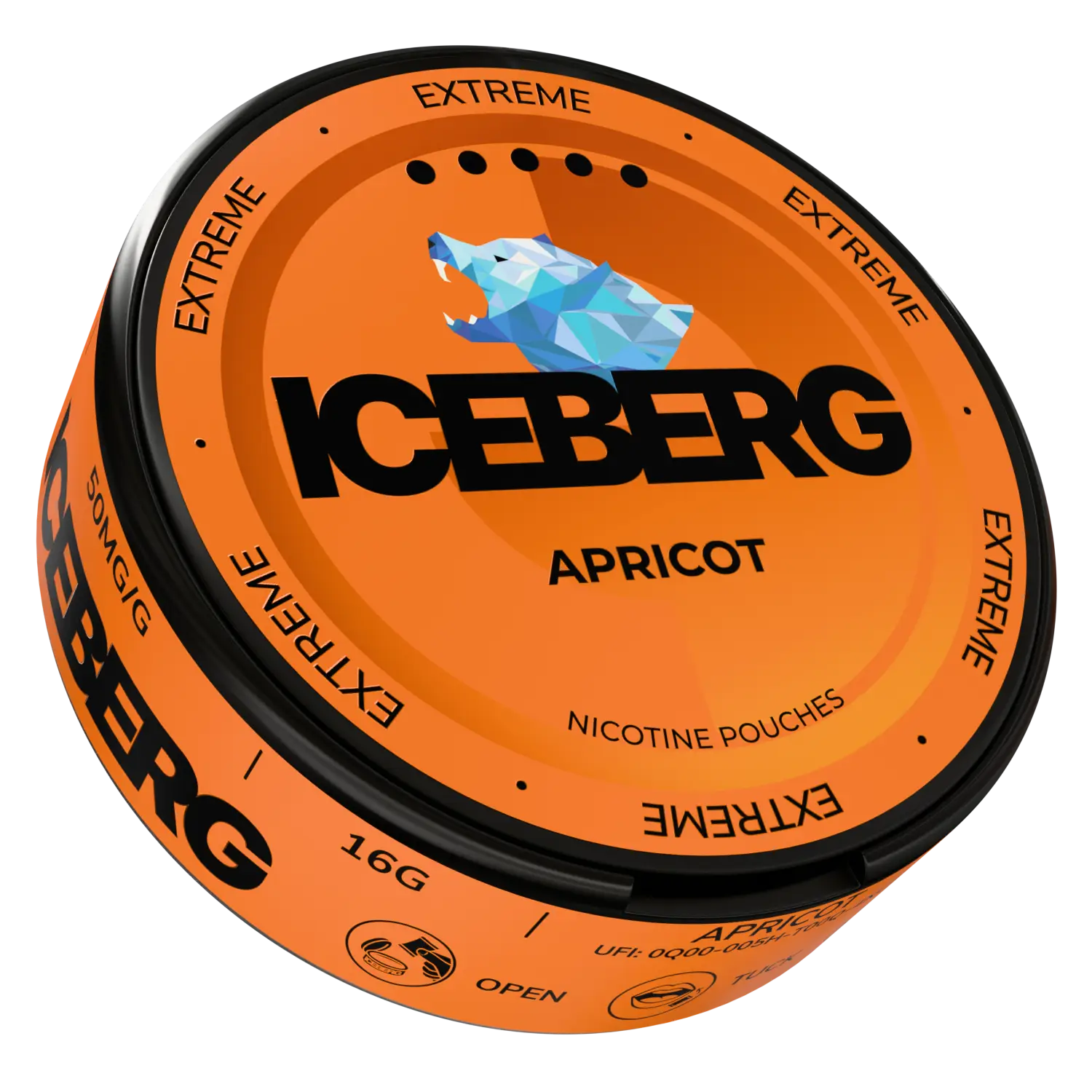 Iceberg Arasaka Killa Snus pouch with apricot flavor, displaying the sleek packaging and branding from NikoPouches.dk