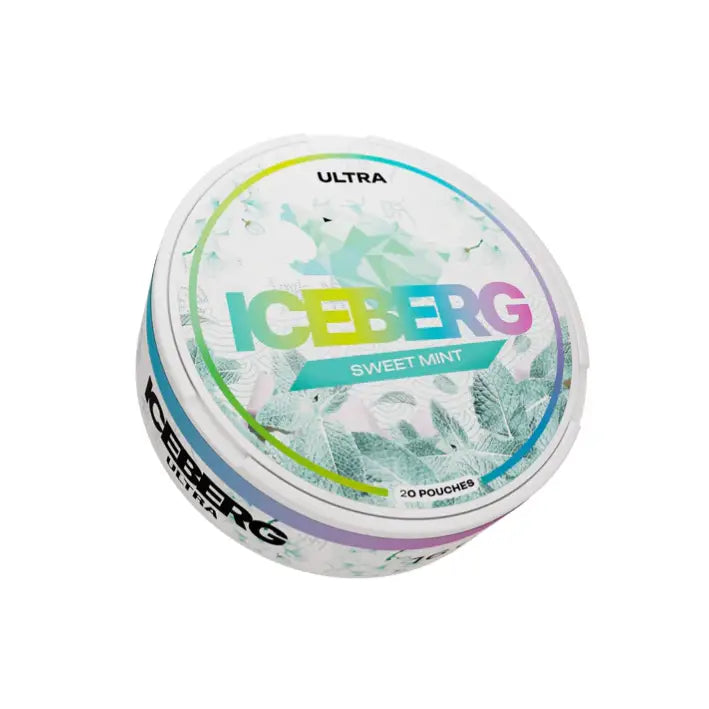 Iceberg Sweet Mint snus pouch by NikoPouches.dk, showing fresh mint-flavored snus in a small, sealed pouch with mint leaves.