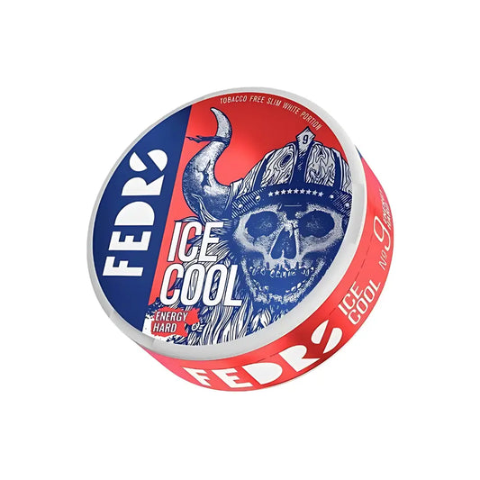 White Fox Peppered Mint Fedrs Ice Cool Energy pouch by NikoPouches.dk, featuring a white and mint-colored design.