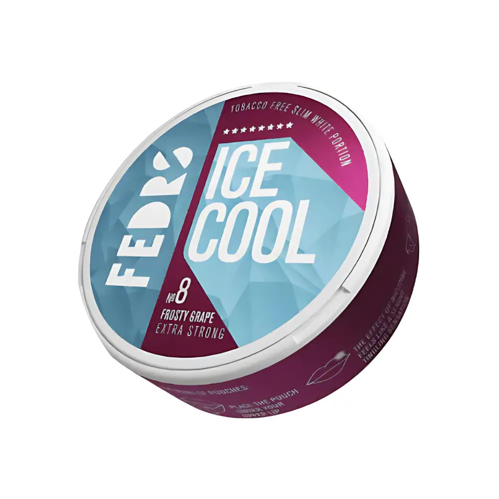 White Fox Peppered Mint flavored pouch from Fedrs Ice Cool Frosty Grape collection, featuring mint and grape design.