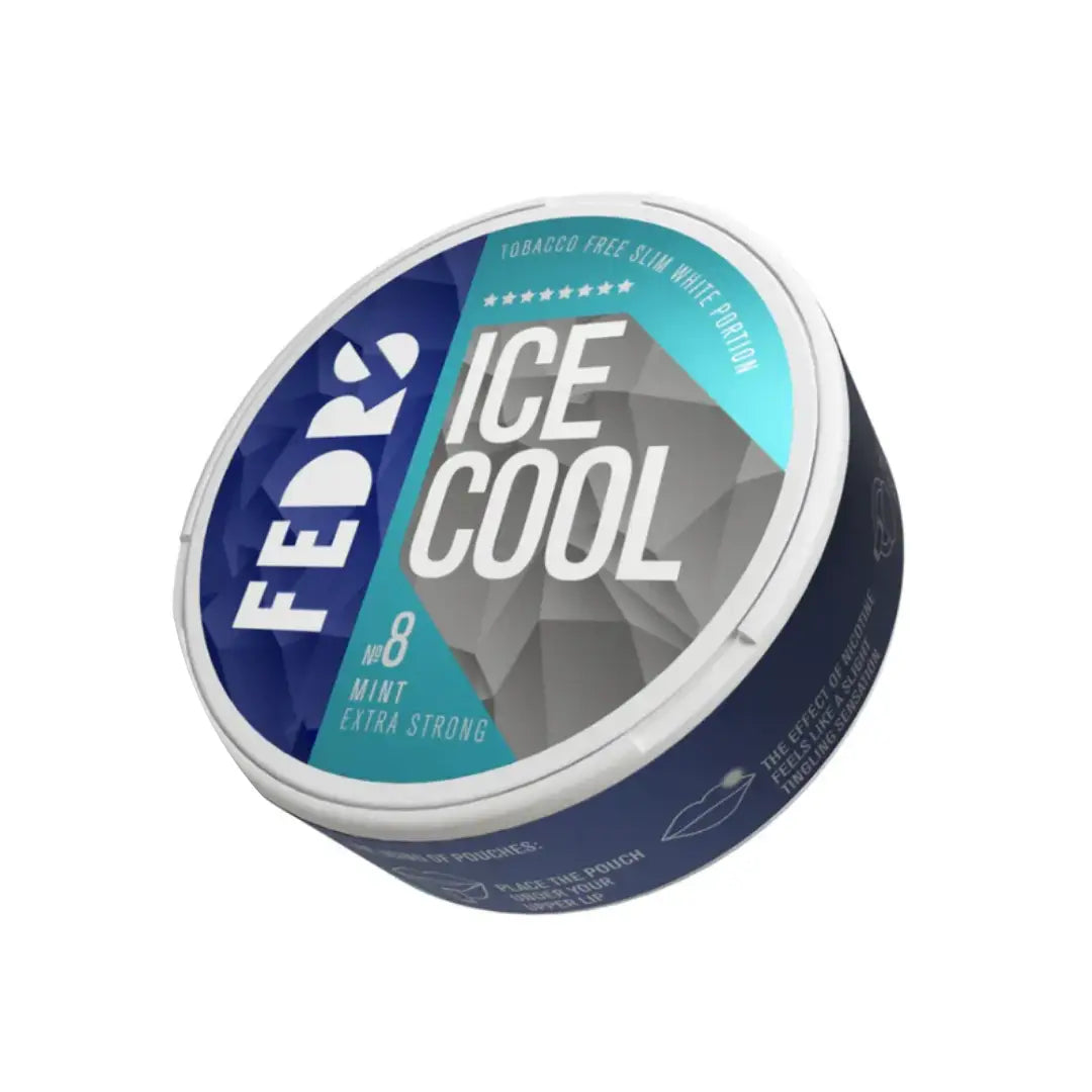 Fedrs Ice Cool Mint 8 pack, refreshing mint chewing gum by NikoPouches.dk, shown in a colorful package.