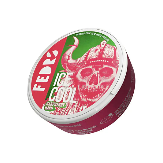 Fedrs Ice Cool Raspberry Hard candies in a white wrapper, showing the branded packaging from NikoPouches.dk.