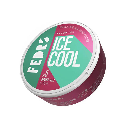 White Fedrs Ice Cool Winter Jelly No.5 with peppermint flavor, featuring a white packaging design from NikoPouches.dk