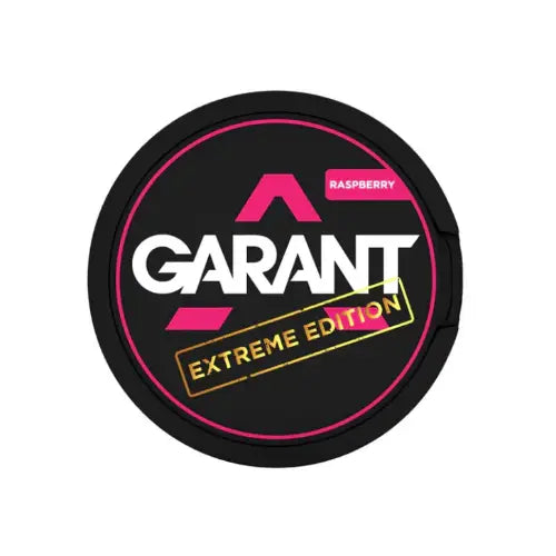 Garant Extreme Raspberry NikoPouches.dk Velostoerrelse 33, close-up of the raspberry-flavored pouch with vibrant design.