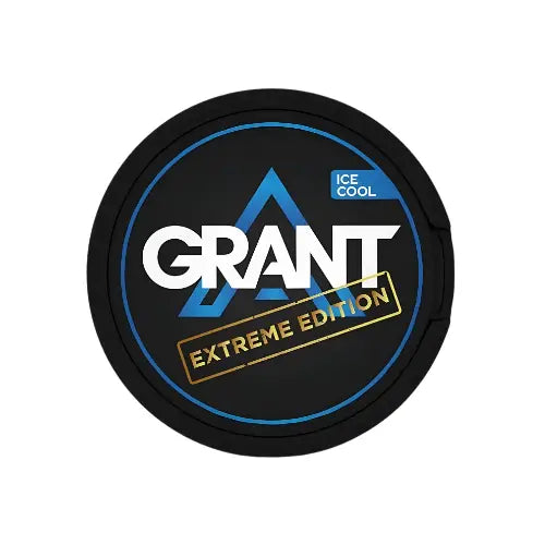 NikoPouches.dk Grant Ice Cool Extreme pouch in size 43, featuring a vibrant, icy blue design with detailed branding and pattern.